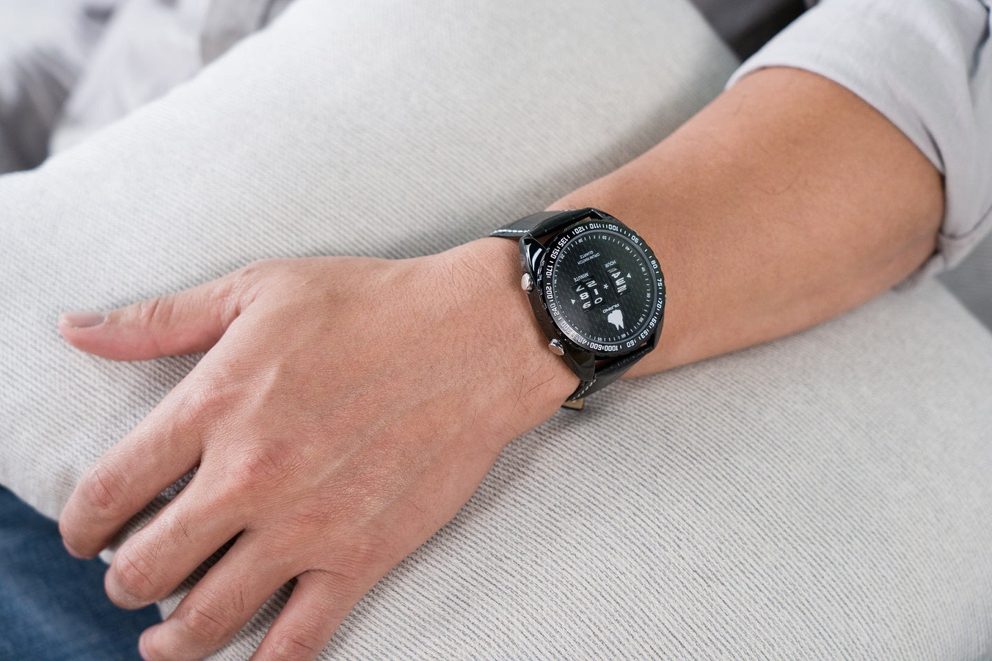 Drum Watch with genuie leather band, Quartz armband Watch in black color edel and stylish (Black)