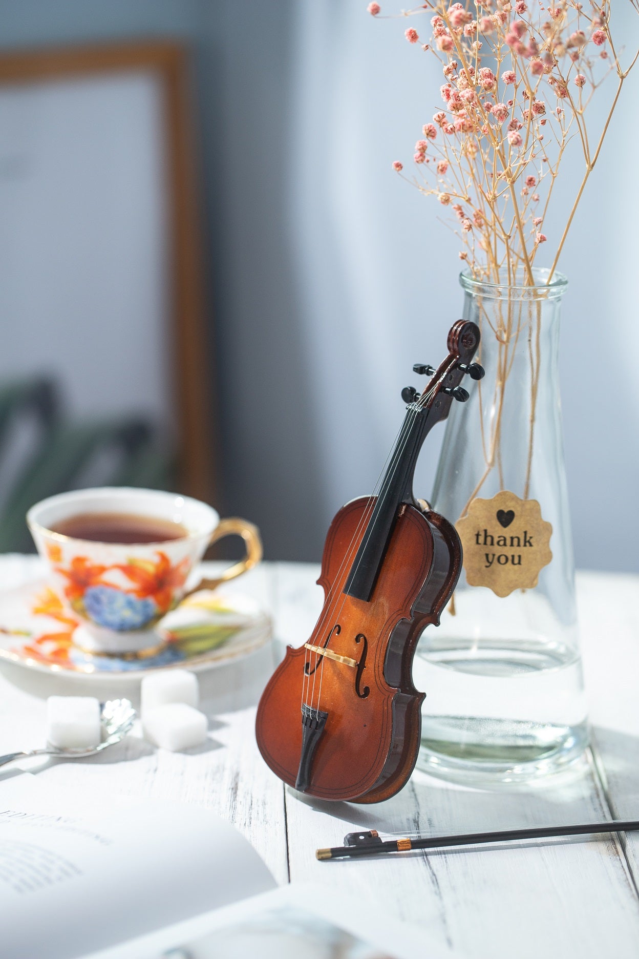 ALANO Wood Miniature Cello with Stand, Bow and Case,Mini Musical Instrument,Mini Musical Ornament (12CM)