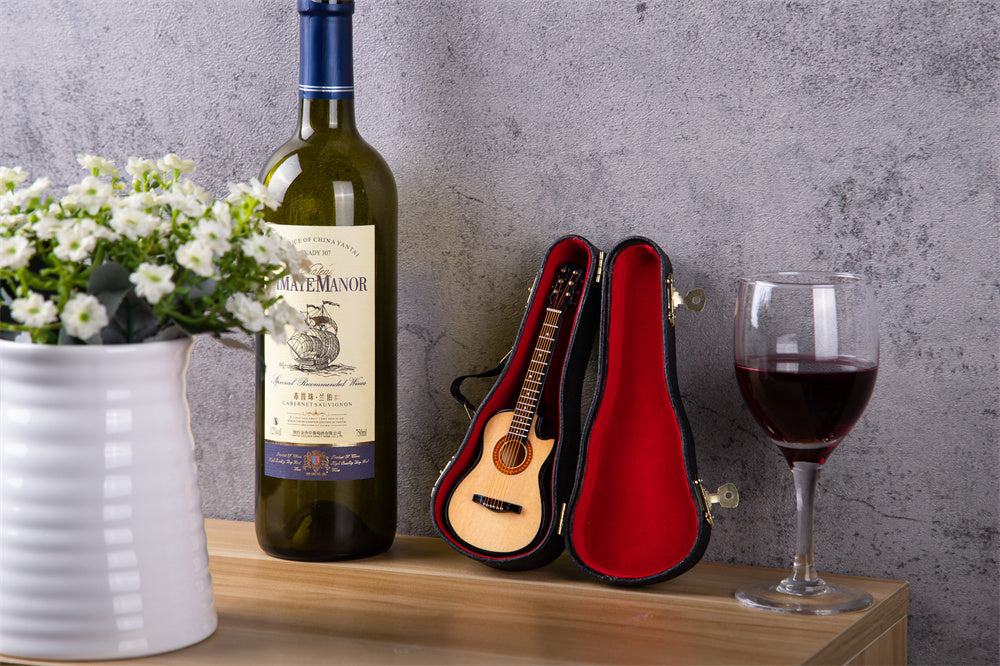 ALANO Mini Musical Ornament Wooden Guitar Model with Gift Box Decoration Gift (GR-16-S)