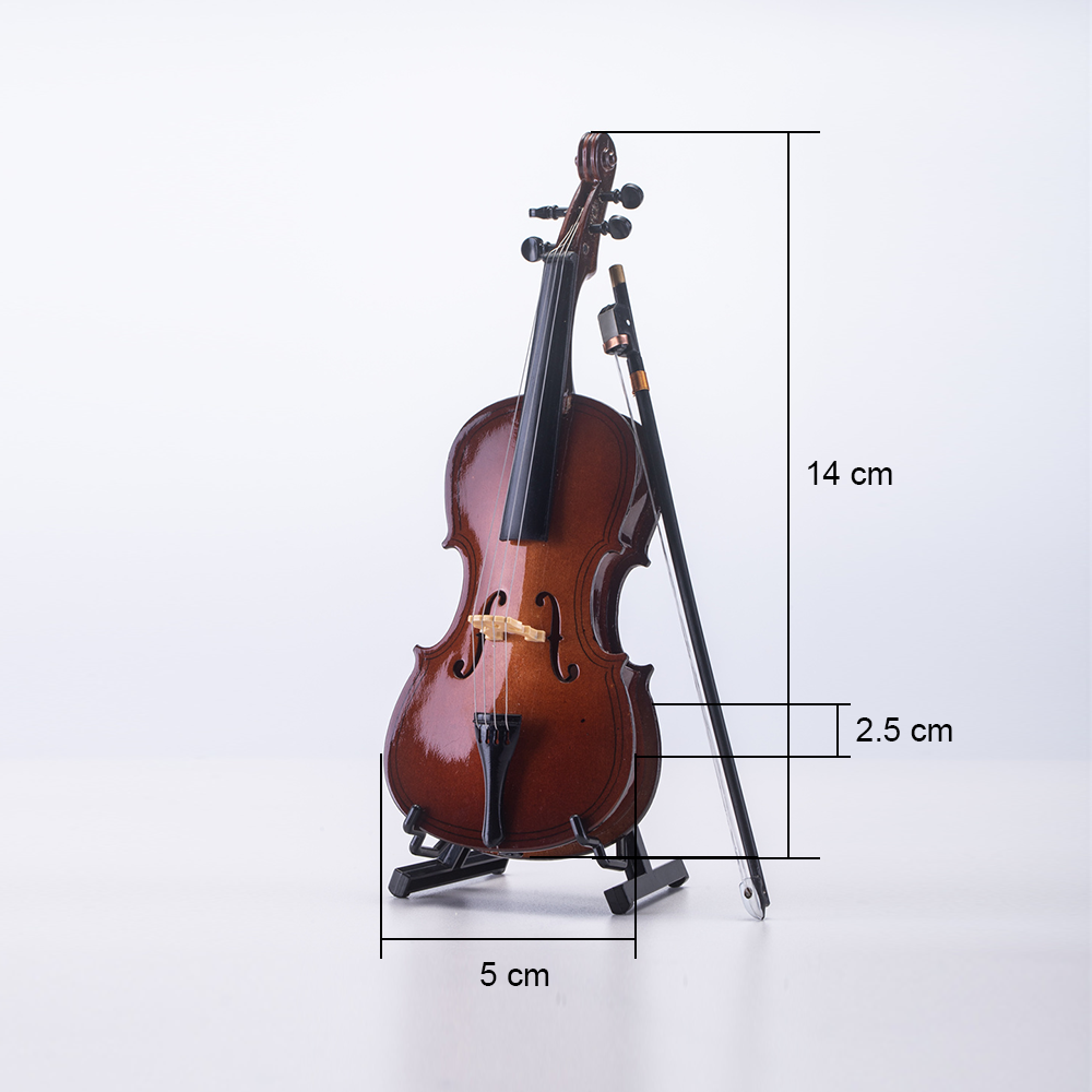 ALANO Wood Miniature Cello with Stand, Bow and Case, Mini Wooden Musical Instrument Ornament decoration Gifts (C-14-S)