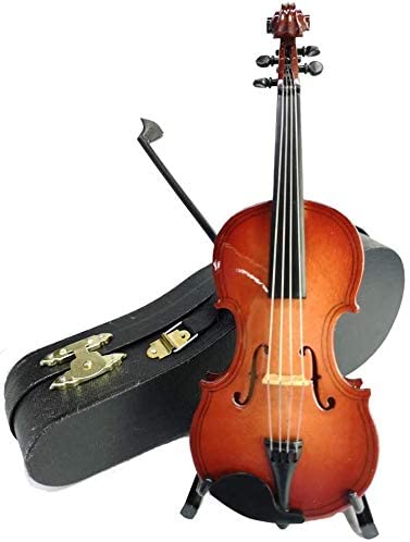 ALANO Miniature Violin Model Decorative Ornament Mini Musical Instrument with leather box & bow & stand (V-14-S)