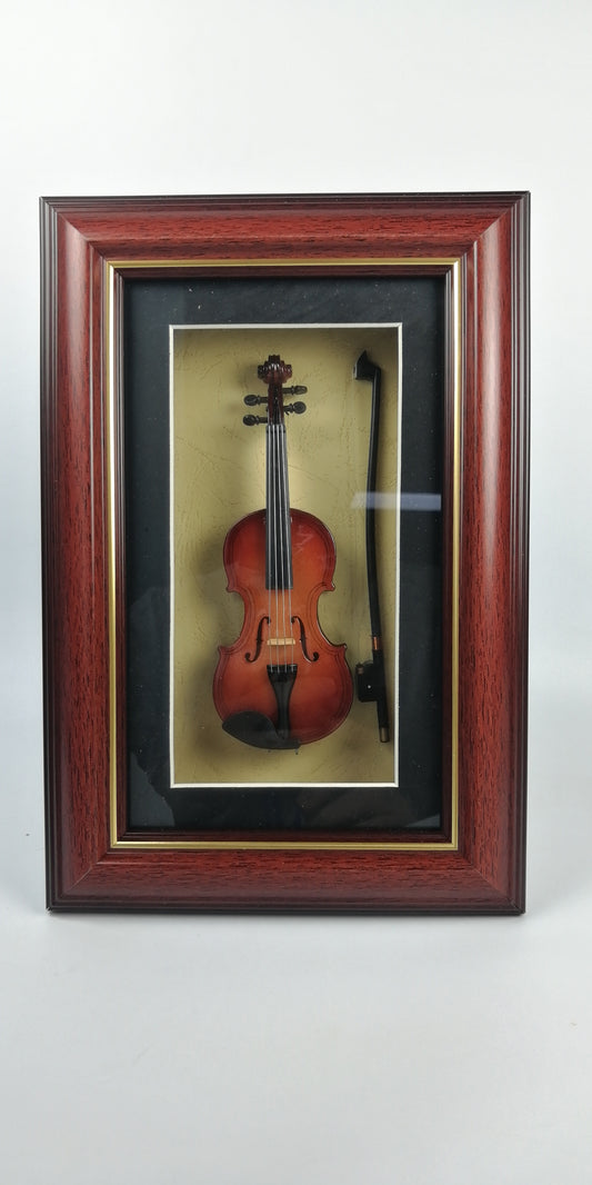 ALANO Mini Violin Model with frame Decorative Ornament Mini Musical Instrument with bow & stand (14 cm)