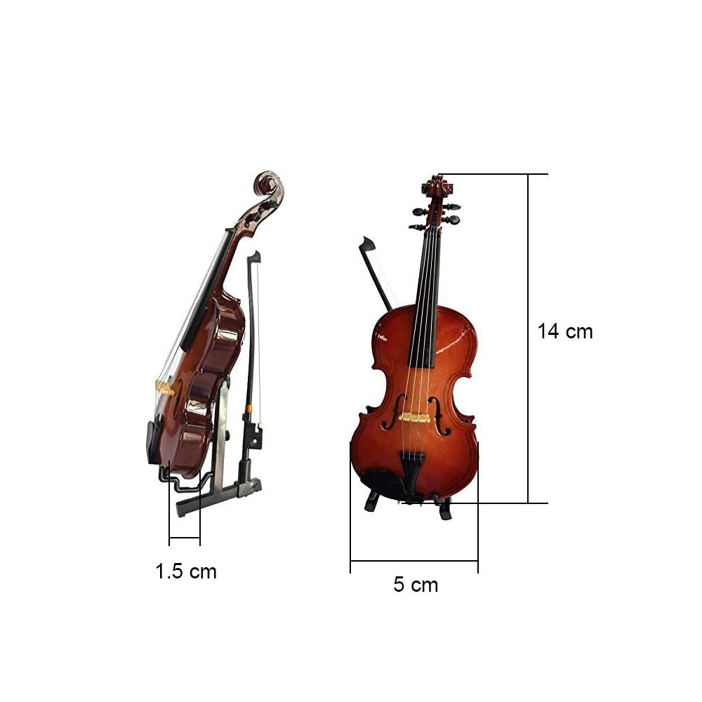 ALANO Miniature Violin Model Decorative Ornament Mini Musical Instrument with leather box & bow & stand (V-14-S)